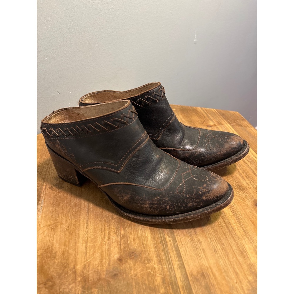 Rare Freebird by Steven Prisn Brown Leather Distressed Western Mules Clogs 7